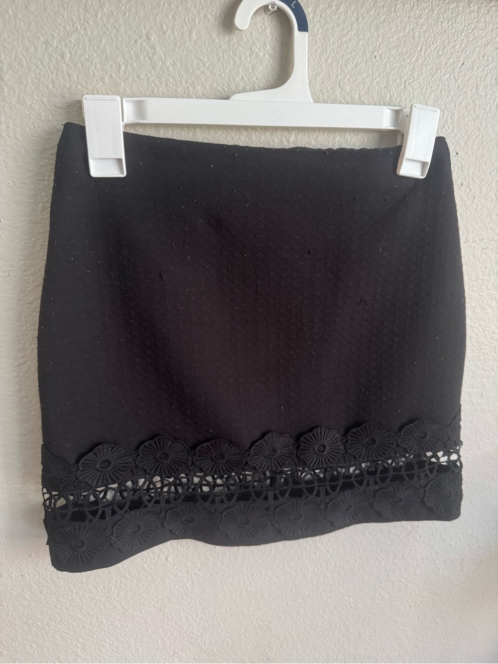 Topshop Black Mini Skirt with Floral Crochet Hem
